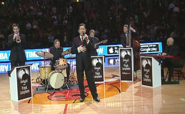 Half time concert at the Chicago Bulls game. Rat Pack style singer Frank Lamphere and his band performing center court, in front of 22,000 people at the United Center  